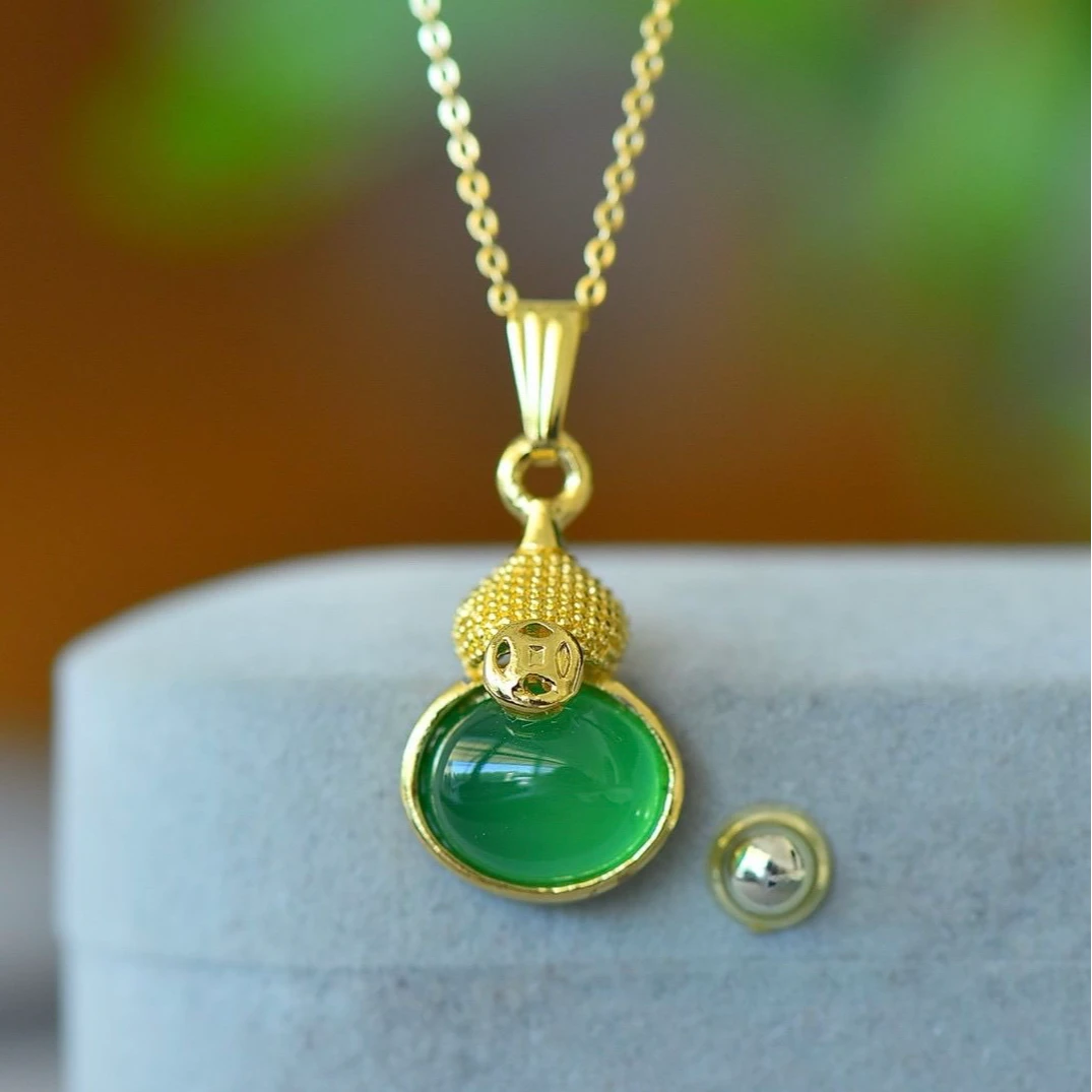 新中式民族风花颜古典优雅吊坠女真玉石葫芦项链福禄玉吊坠送妈妈