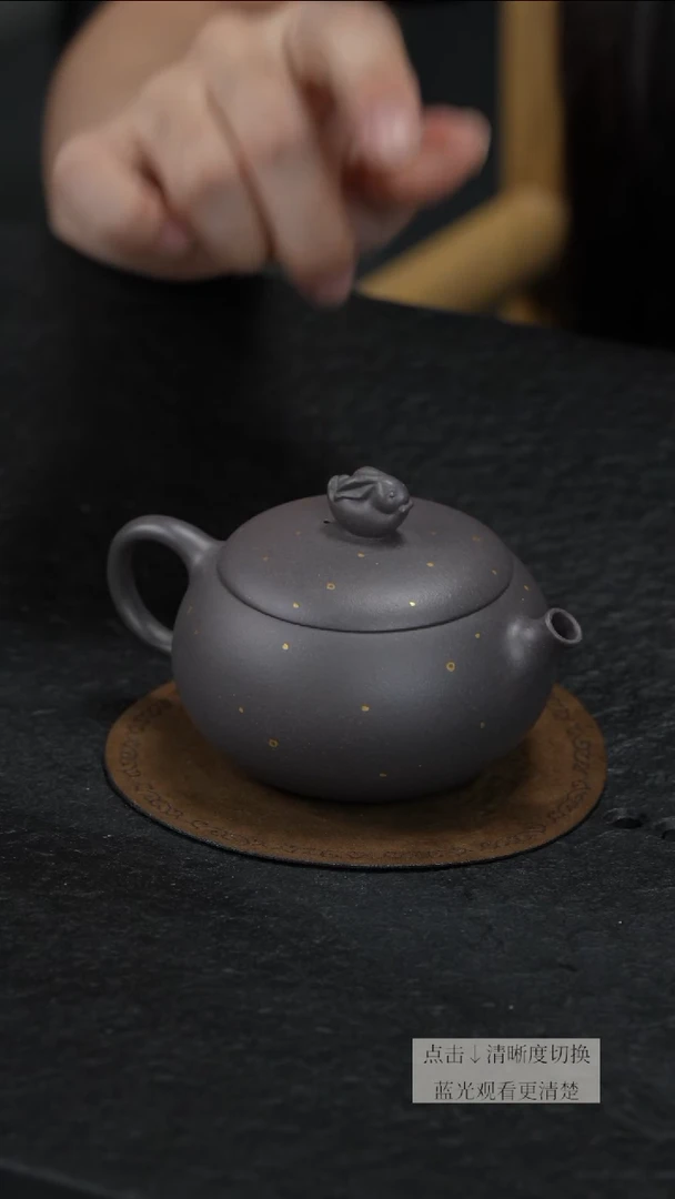 茶壶紫砂天青泥奔月壶精工半手