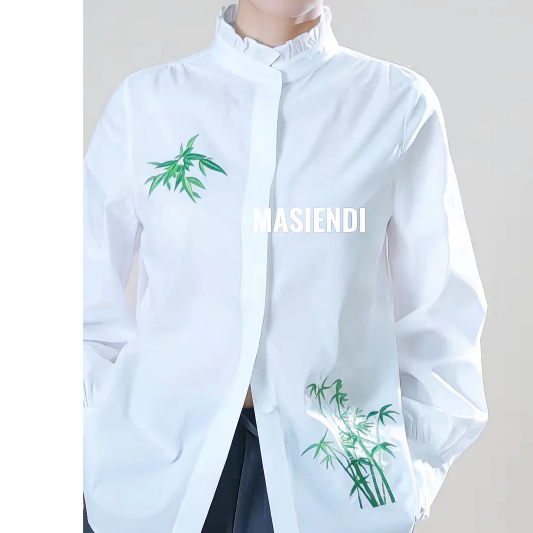 MASIENDI/玛丝恩迪秋季衬衫衬衣休闲长袖常规款植物花卉衬衫