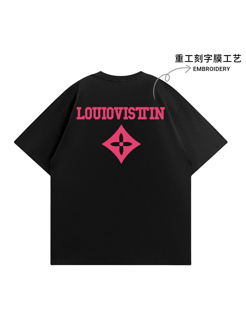 【现货-重工】潮牌驴家字母刻字膜纯棉T恤男女同款宽松显瘦短袖K66