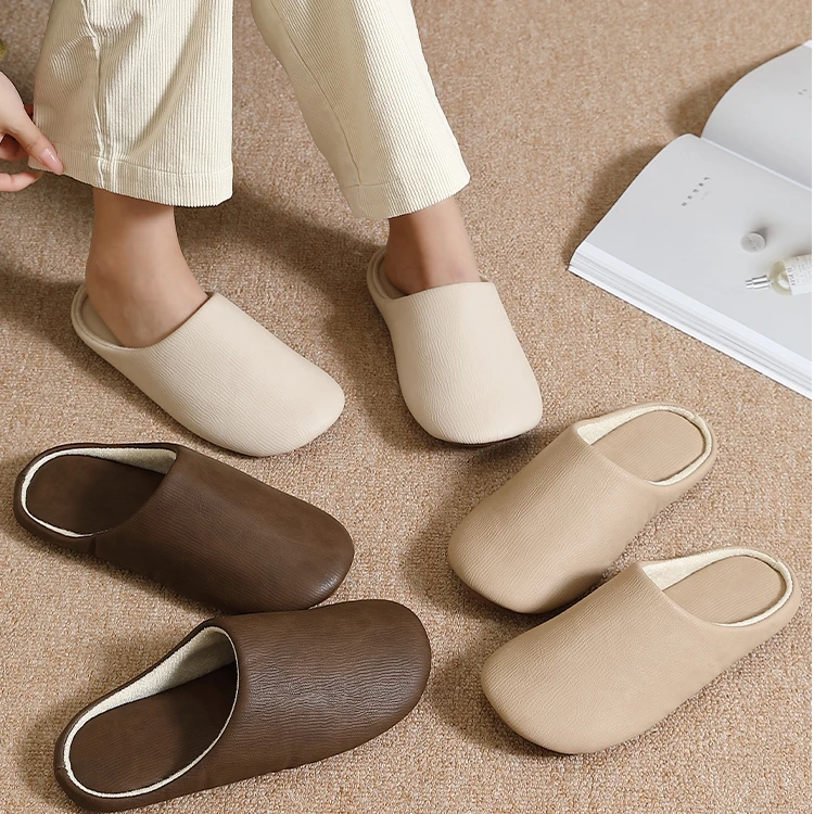 猫力高级感棉拖鞋男秋冬2025新款室内家居保暖软底防滑PU皮毛拖鞋