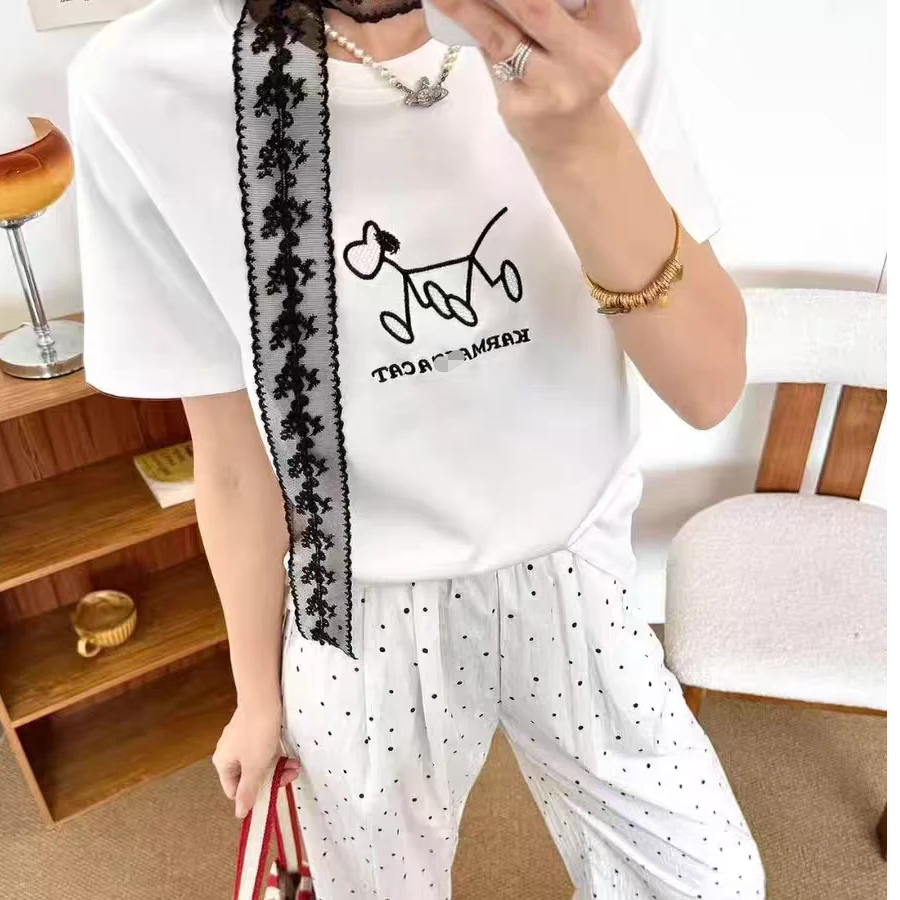 88-616依依夏季时尚刺绣小狗女休闲宽松短袖T恤