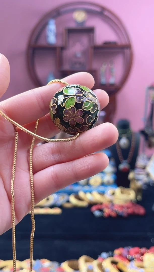 非遗 景泰蓝3.0大珠 墨绿 链子款