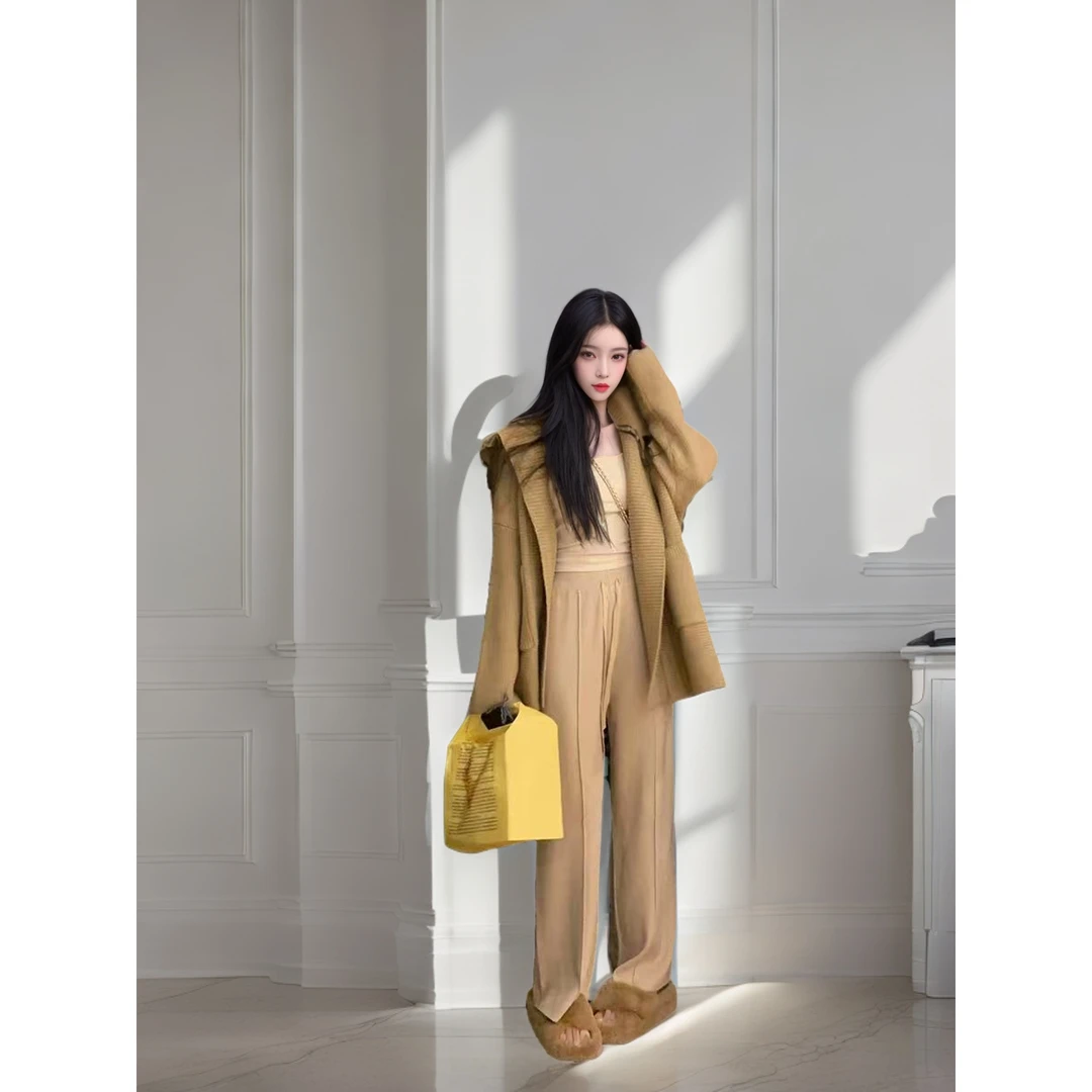 优选头家高克重安全感满满春秋连帽大开衫毛衣针织外套女4046