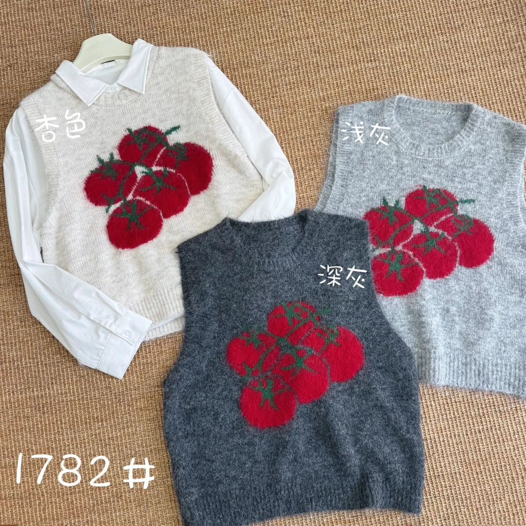 番茄马甲秋季宽松提花针织女款温柔减龄无袖新款网红时尚韩版