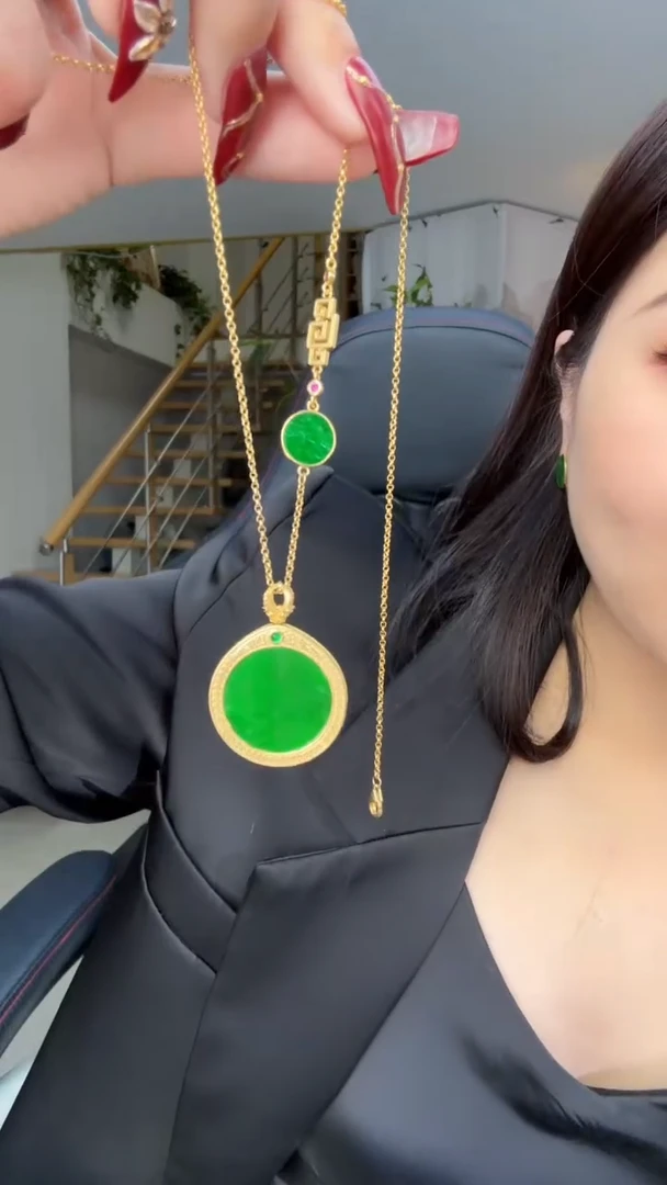 【闪购商品】翡翠吊坠(赠链)银S925镀金镶嵌天然缅甸翡翠A货吊坠