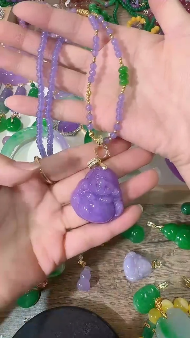 颈饰14K金镶嵌石英质玉紫大佛厚