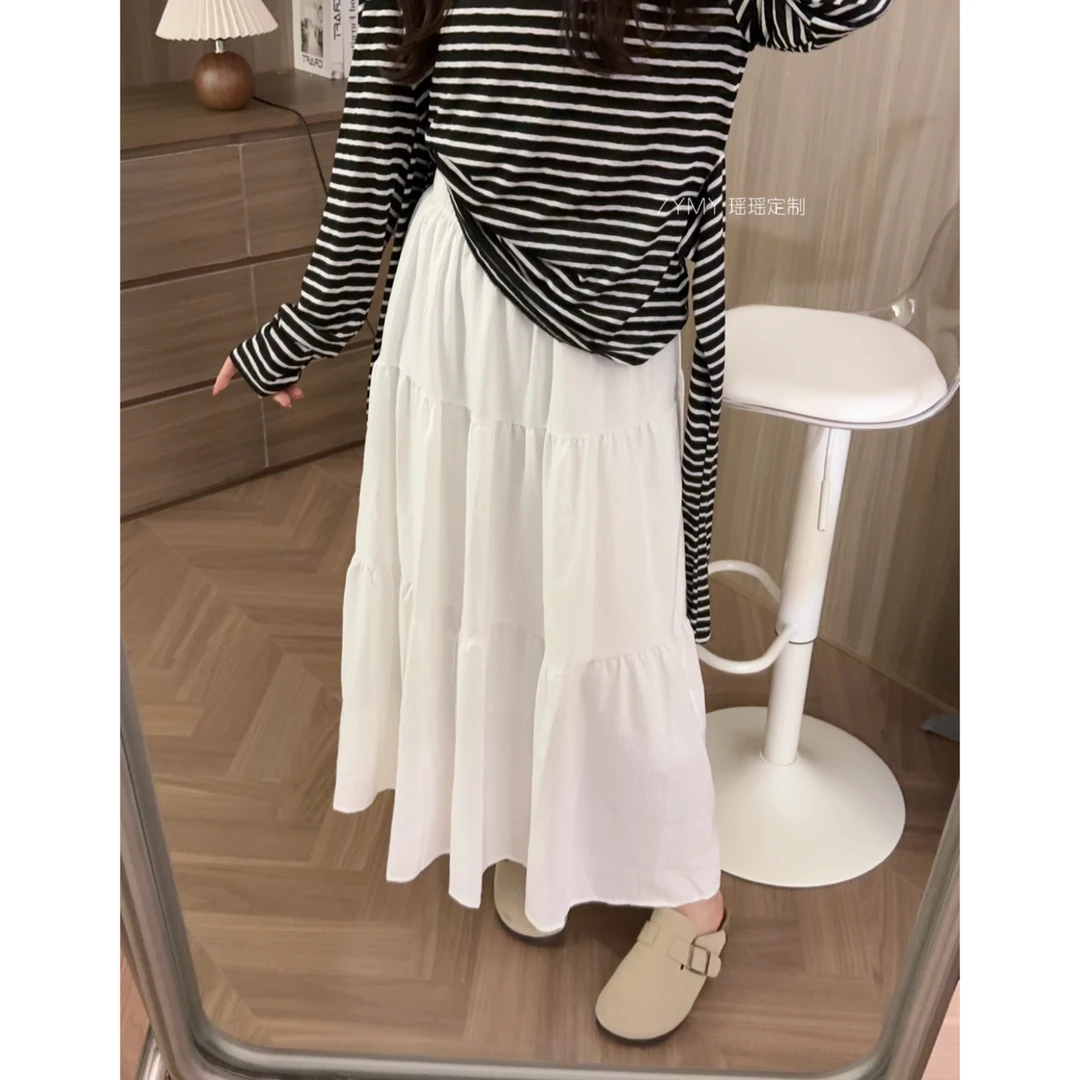 【风吹半夏】法式温柔风白色半身裙韩版宽松高腰气质A字长裙女