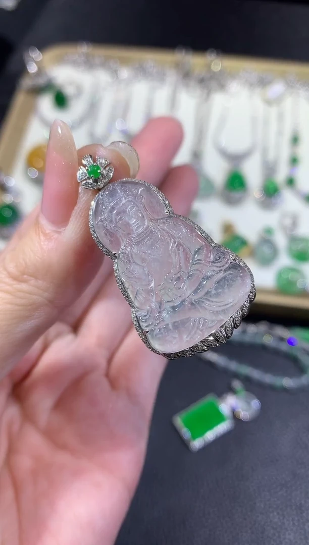 翡翠18K金镶嵌吊坠(不含链)22-