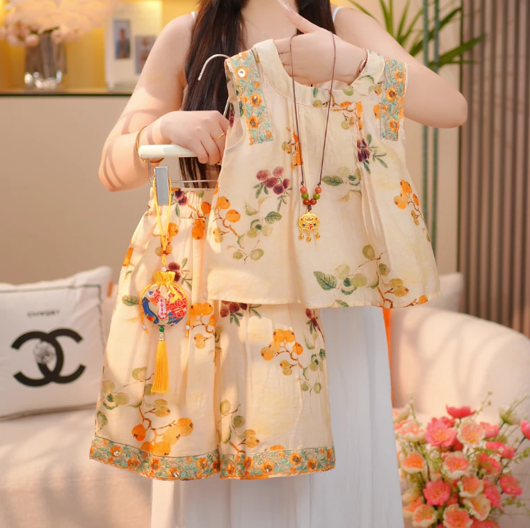 【枇杷序】中国风国风夏季套头女碎花套装汉服唐装夏装童装中式F121