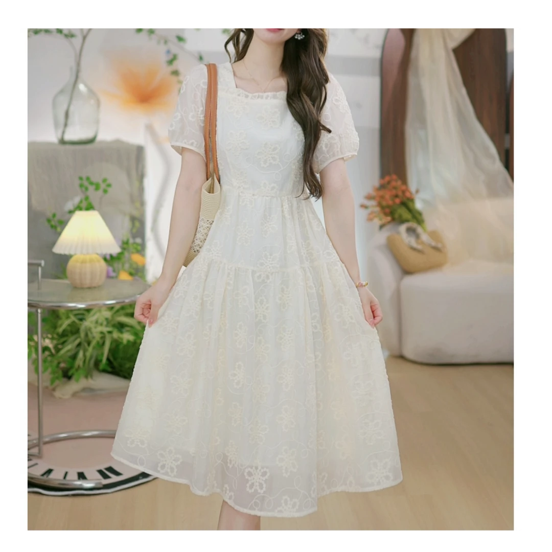 【2025X324U】显瘦气质绑带收腰连衣裙法式温柔风中款设计感裙子