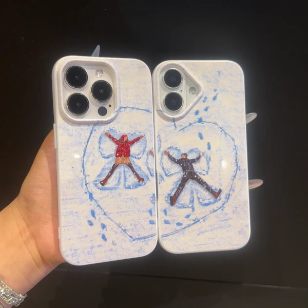 飞虎胜油画冬天雪地情侣亮面果冻适用iPhone16/15/14苹果13手机壳