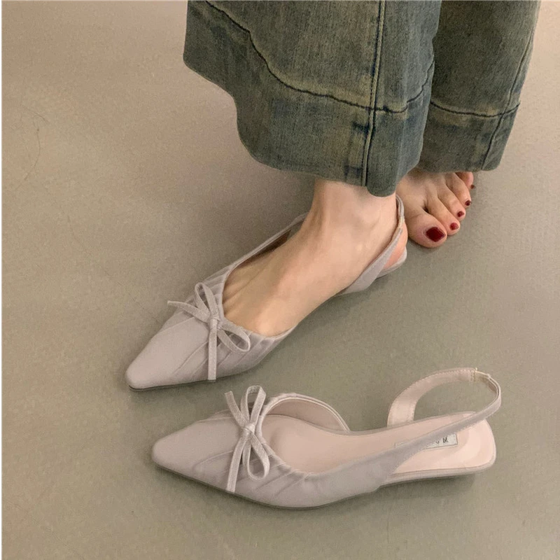 MKK-Z0219-7法式小众包头凉鞋2025春季蝴蝶结方头浅口坡跟高跟鞋