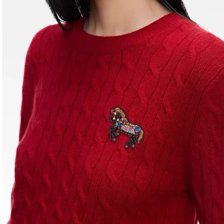 元旦新年款彩虹马刺绣绞花毛衣！七针加厚