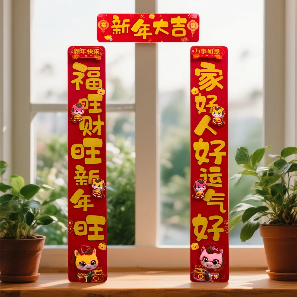 1.1米马年入户门专用立体毛绒对联带背胶