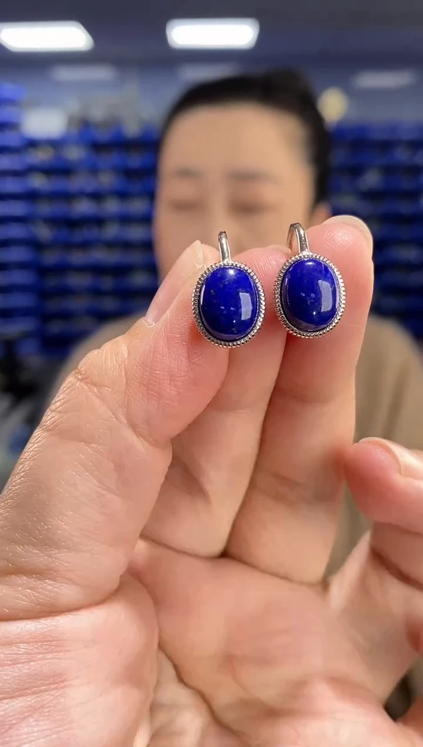 银S925镶嵌青金石耳饰EZ5563