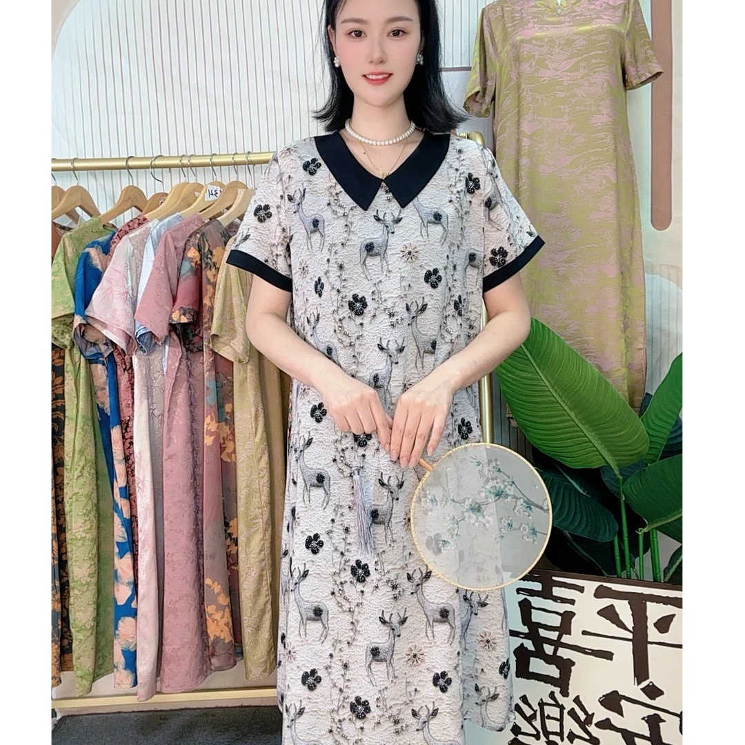 956-34中老年夏季宽松连衣裙女装连衣裙裙子中长款A字裙