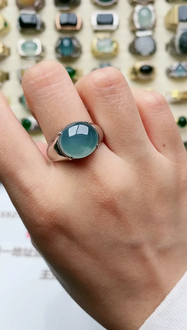 翡翠戒指银S925镶嵌天然翡翠男戒