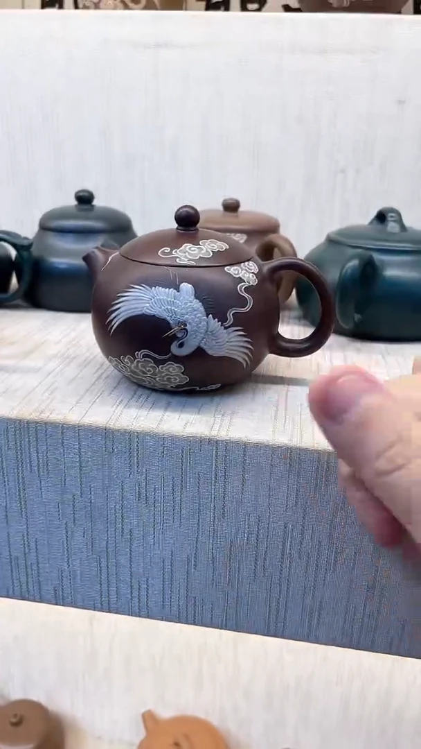 茶壶紫砂紫泥祥云鹤西施壶