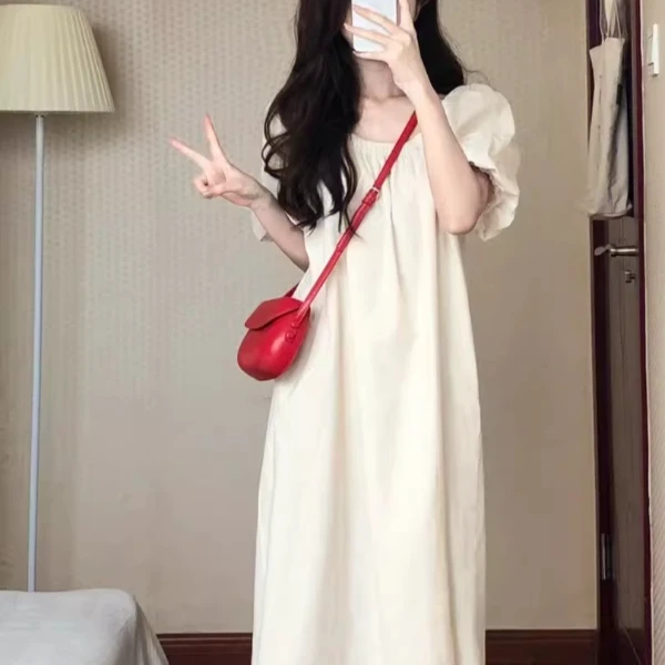 【DSYJ大睡衣家】裙子设计感纯色法式感短袖睡衣女夏季新款女士显瘦