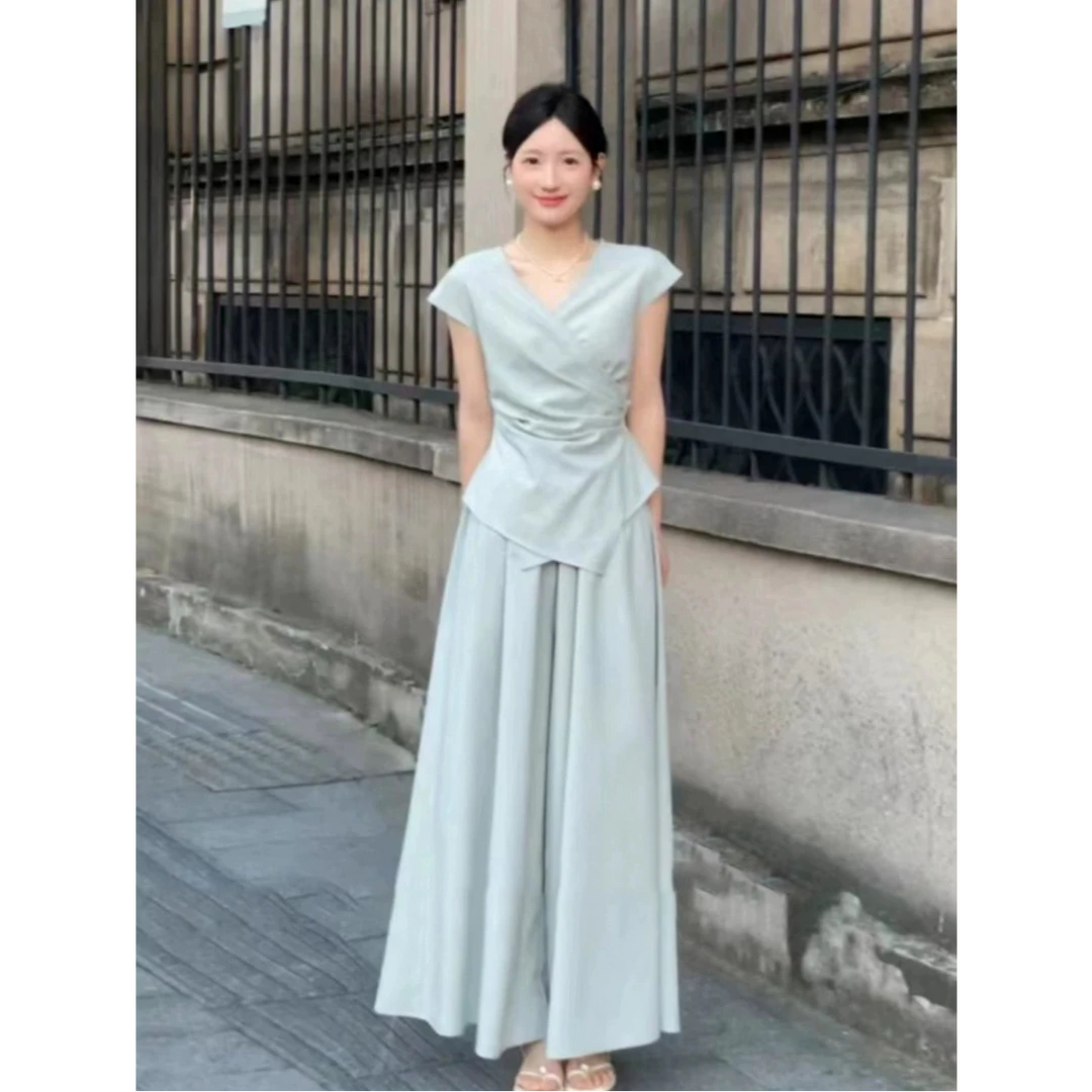 御姐轻熟风不规则上衣套装女夏季新款气质韩版高级感休闲裤两件套