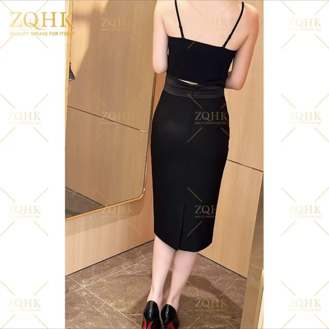 【ZQHK】子琪品牌夏季气款中高腰醋酸拼接半裙