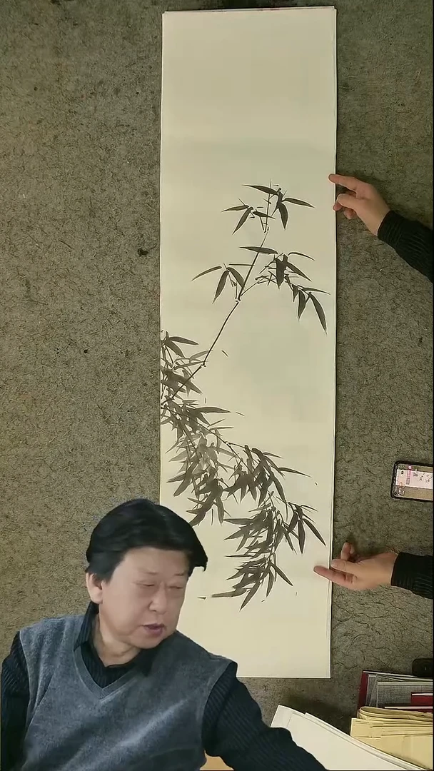 国画四尺对开  墨竹条屏 34*138cm