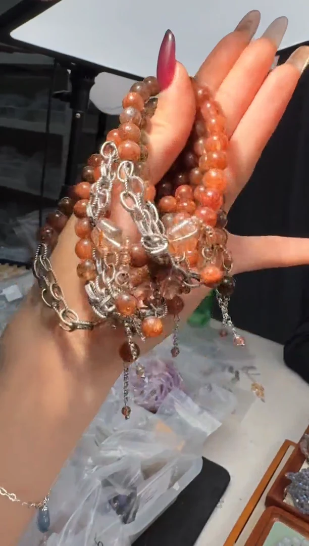 【闪购商品】水晶手链银S925镶嵌M015黑金超双层节节链星星款