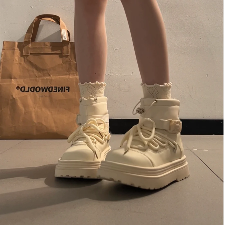 白色百搭加绒加厚保暖厚底雪地靴女款2025新款秋季增高防滑棉鞋子