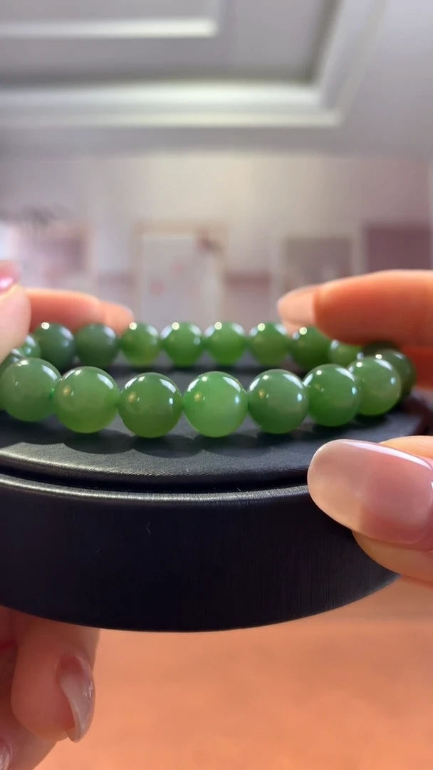 未镶嵌和田玉挂件碧玉绿猫眼10mm单圈手串