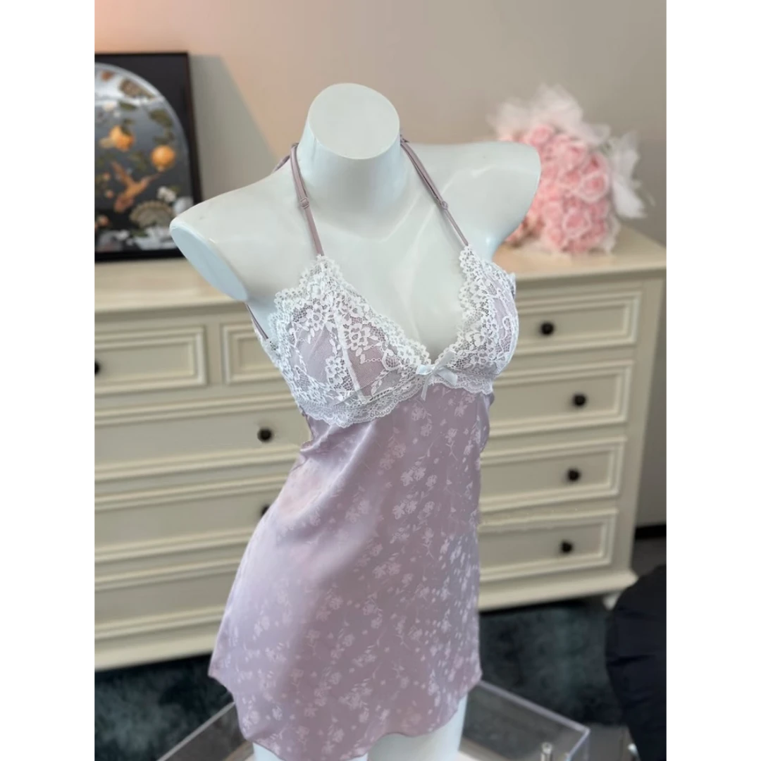 【首尔香气】法式轻奢性感吊带睡裙蕾丝边露背温柔纯欲提花暗纹睡衣