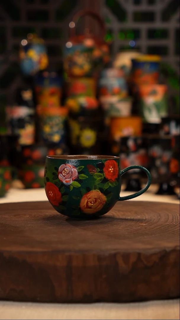 油画   手绘釉下彩   杯子 绿