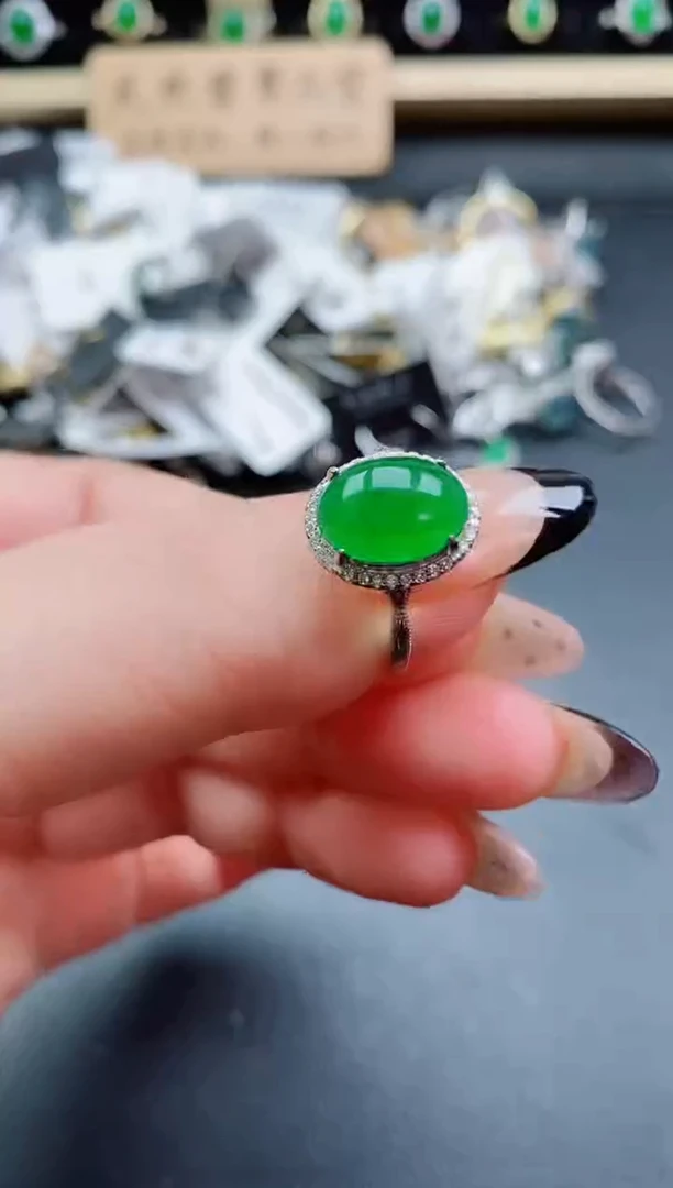 银S925镶嵌戒指翡翠1