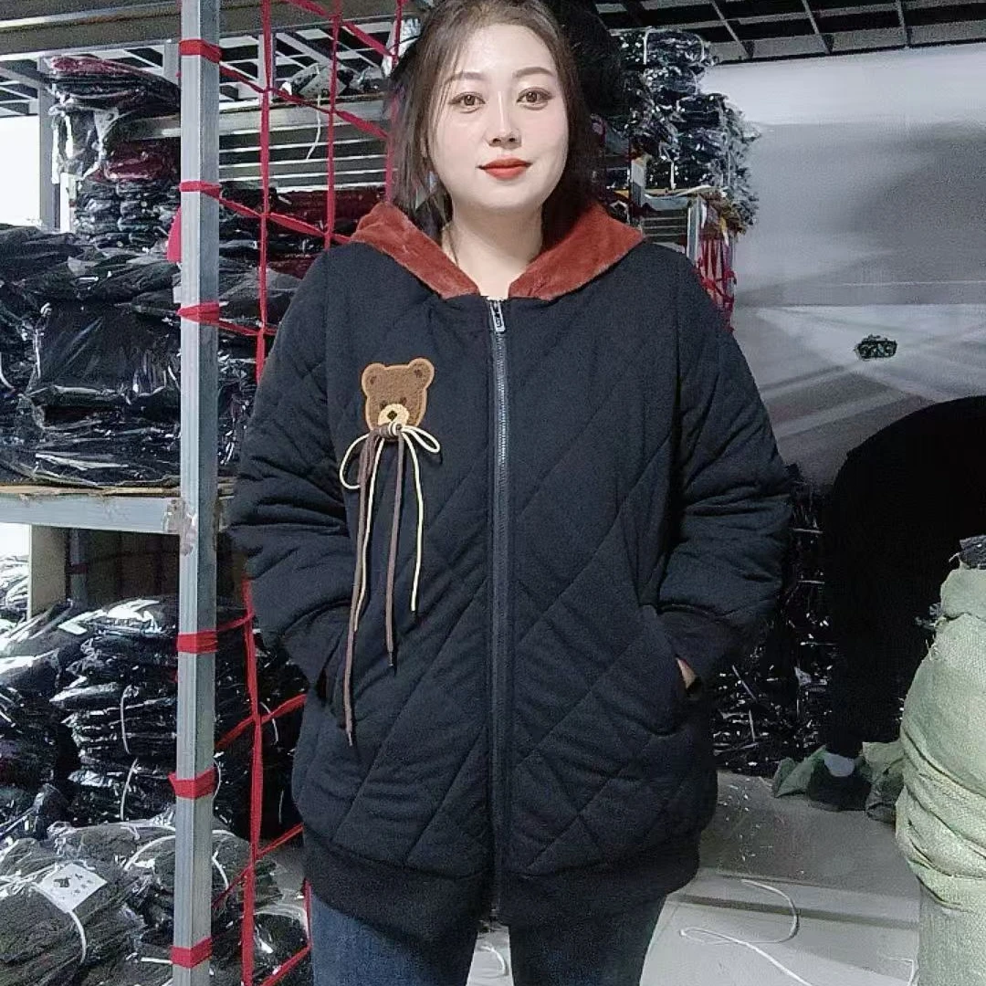 冬季新款特体大码250斤可穿时尚百搭拼接连帽短款棉服外衣3064