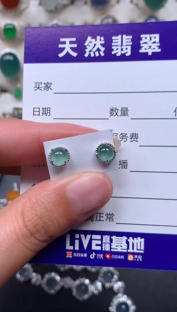 银S925镶嵌翡翠耳饰187