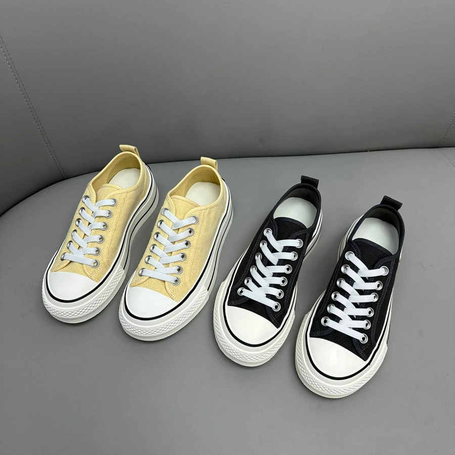 欧洲站真皮女鞋2025春季新款时尚百搭厚底帆布鞋舒适透气休闲鞋潮