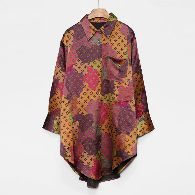 七彩驴！香云纱85姆米大皮子长袖衬衫大牌秋款女装衬衫X3106