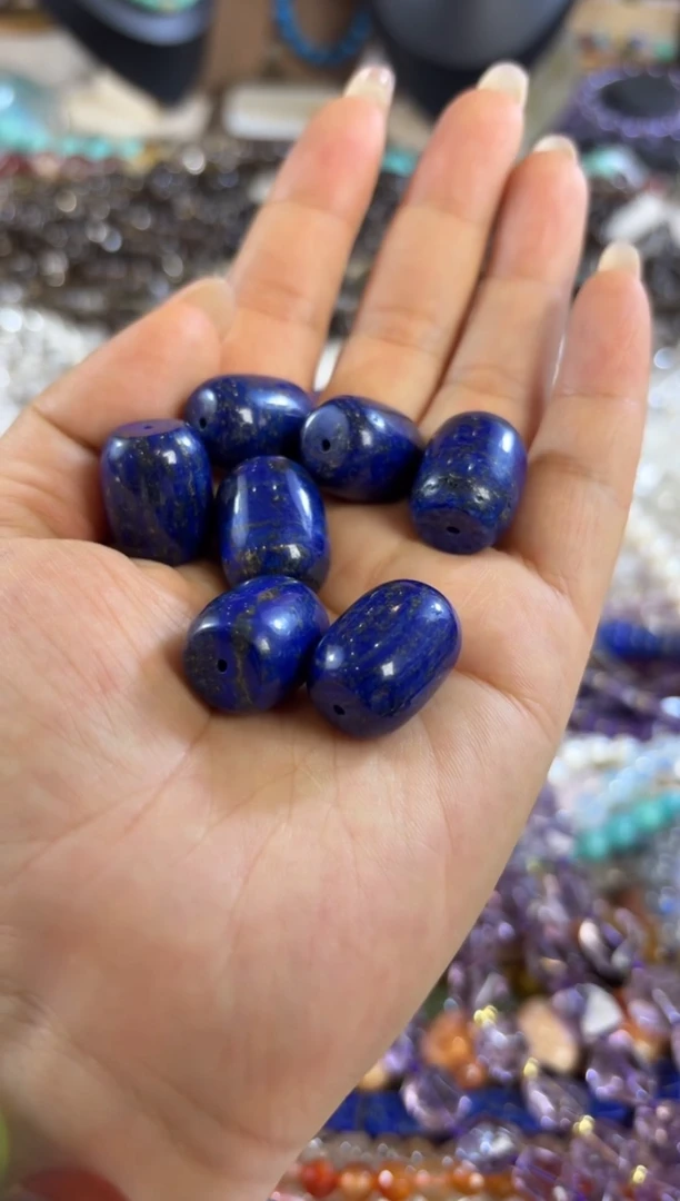 未镶嵌玛瑙/玉髓珠宝半成品天然青金桶珠卡15一颗