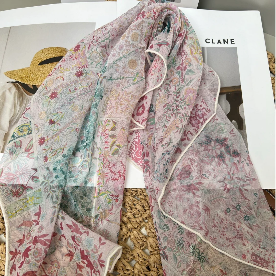 达芬奇密码粉黛春65*65乔其纱时尚气质女士真丝100%桑蚕丝丝巾