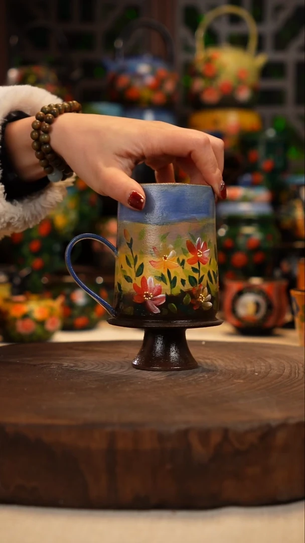 紫砂油画手绘釉下彩