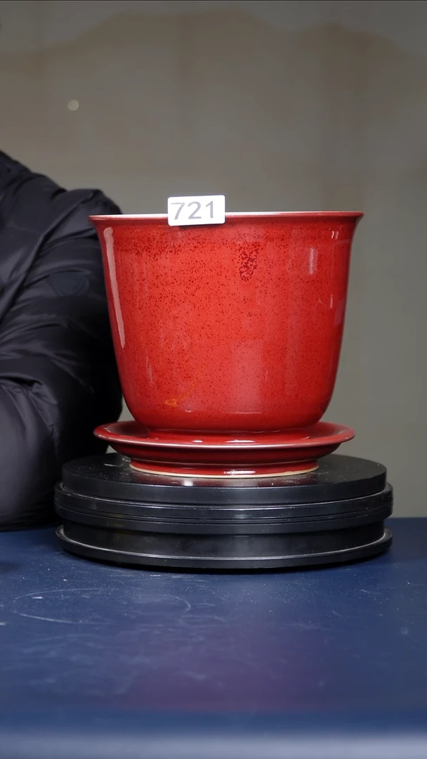 其他瓷721号钧红金钟盆套盆  口径20.5高17