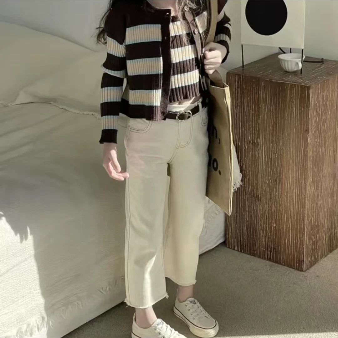 春款女童时尚百搭休闲毛边直筒裤