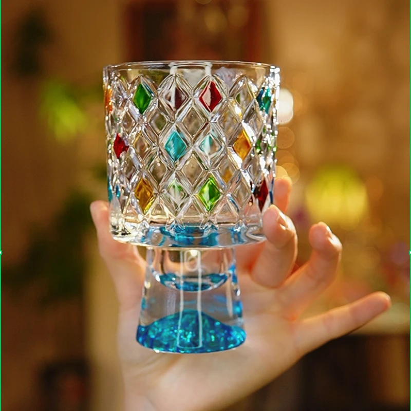 高级感彩绘蓝色山脉玻璃水杯