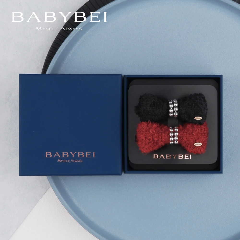 BABYBEI/初贝[徐艺洋同款]毛毛高亮珠中号鸭嘴夹领结双串珠优雅