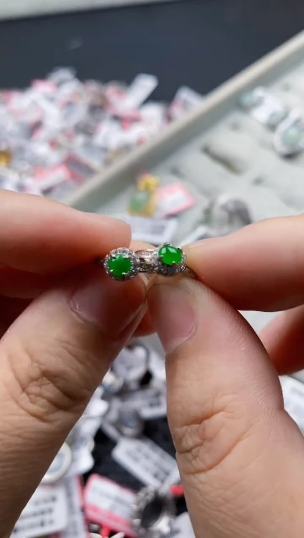 翡翠戒指银S925镶嵌6666---5