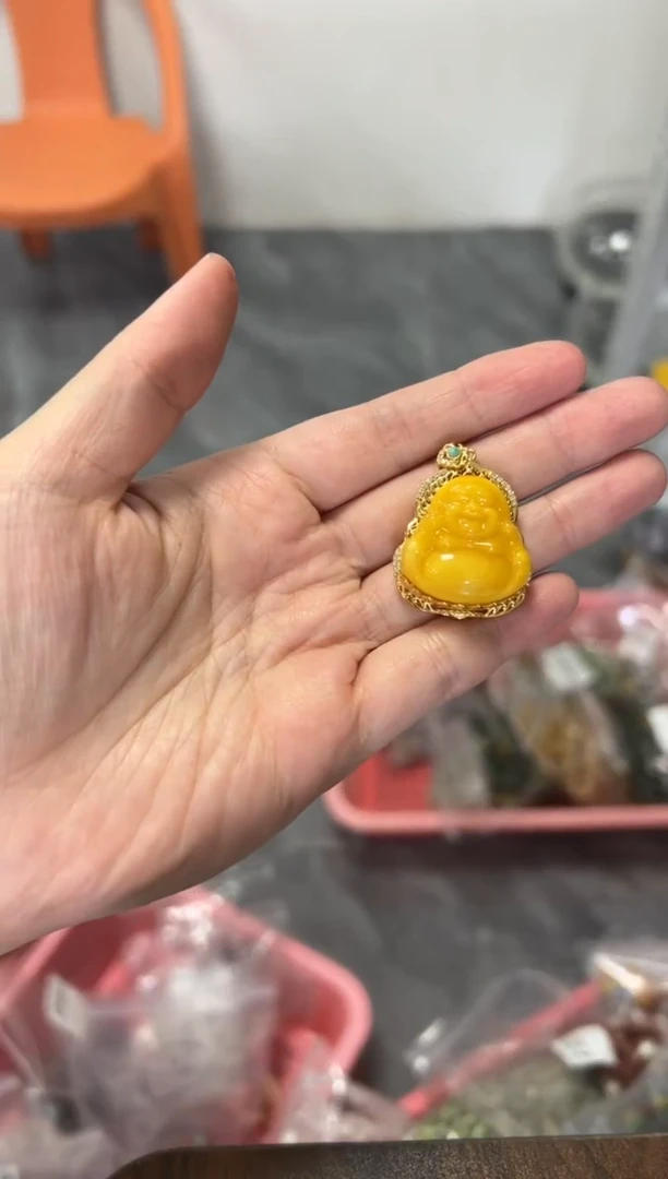 蜜蜡吊坠(不含链)银S925镶嵌蜜蜡佛公银吊坠[多样发其一]