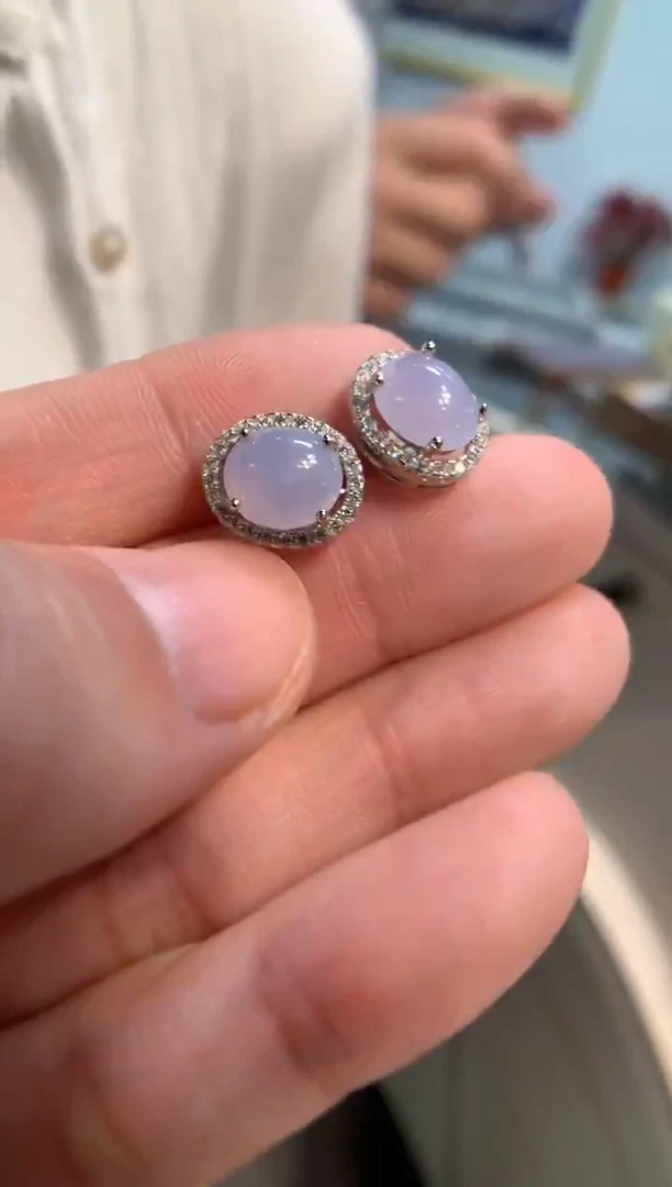 银S925镶嵌翡翠耳饰耳钉