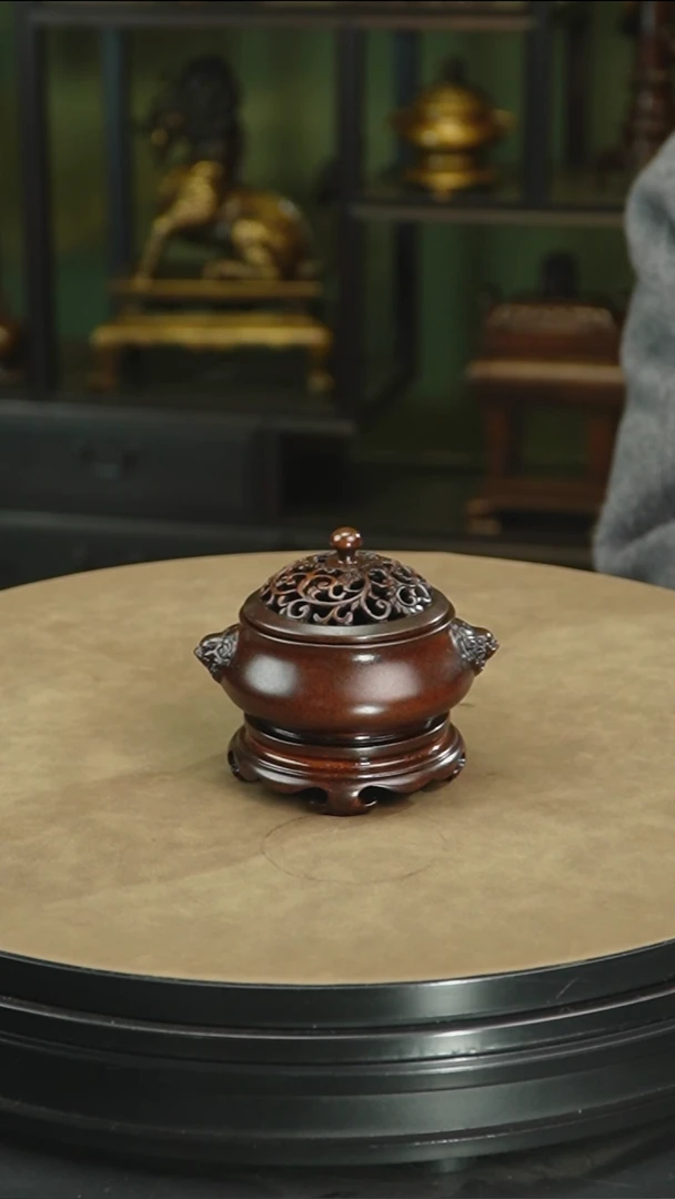 金属赵玉保手工铜炉 狮首耳彝炉