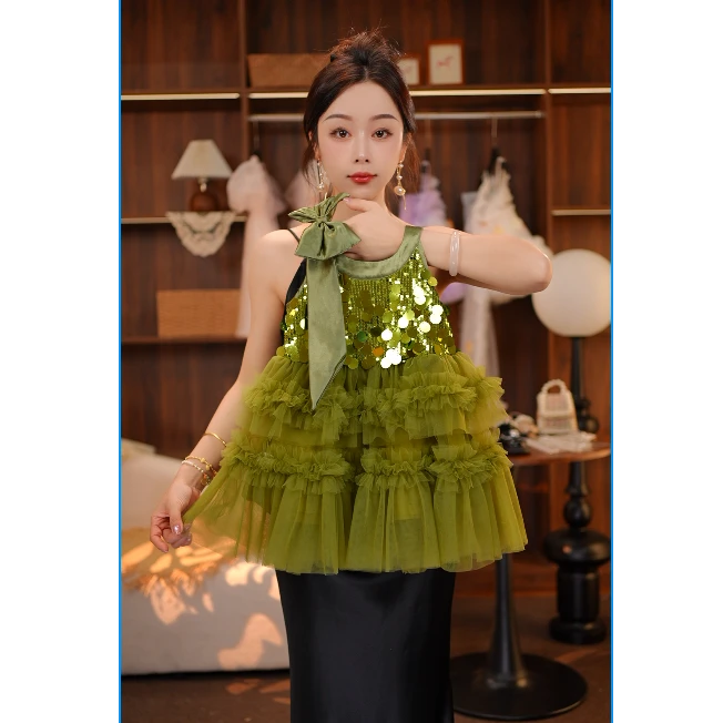AODUOSEN/奥多森女童连衣裙圆点亮片时尚甜美中式礼服公主裙
