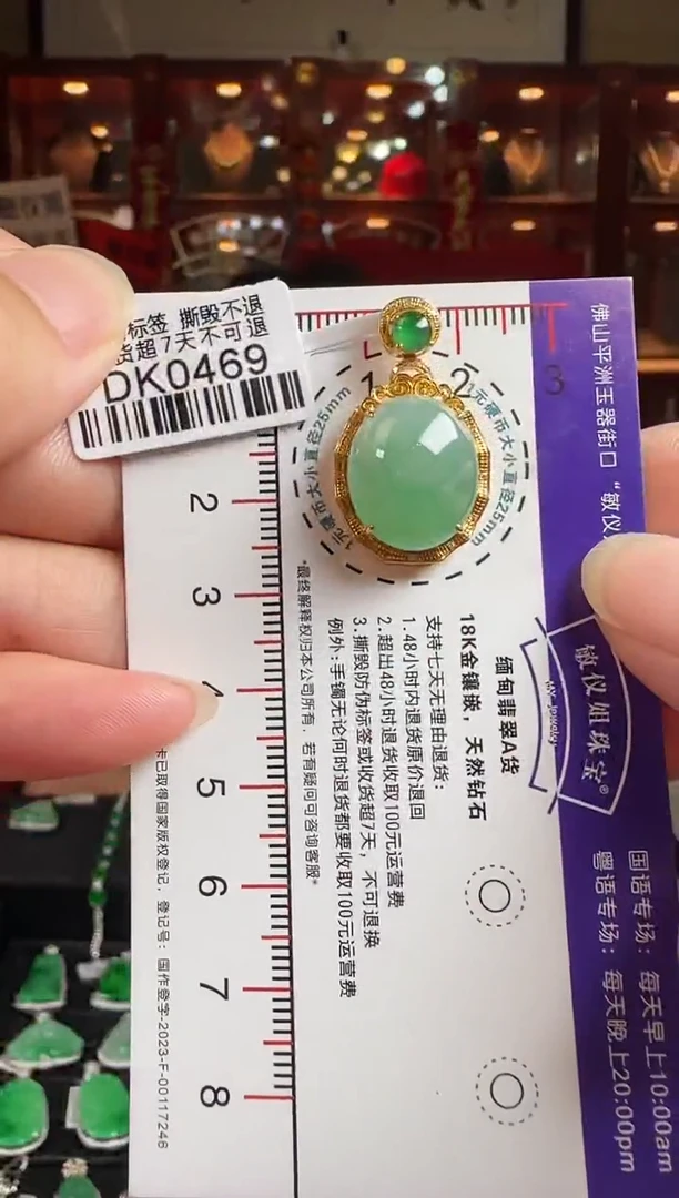 翡翠18K金镶嵌颈饰DK0469冰绿蛋面